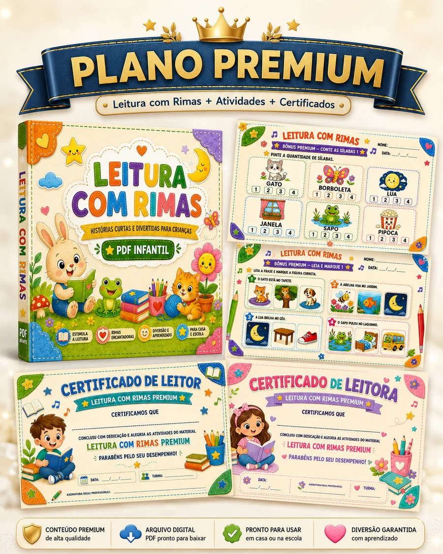 Plano Premium Leitura com Rimas, atividades e certificados